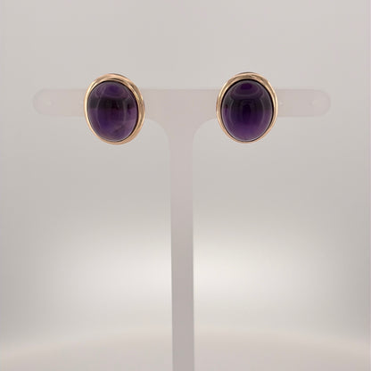 9ct Gold & Purple Stone Oval Stud Earrings