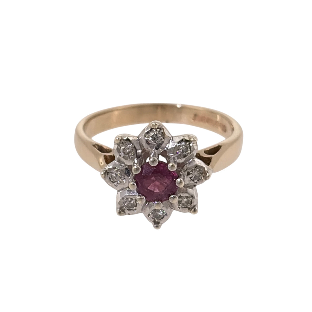 9ct Gold Diamond & Ruby Cluster Ring