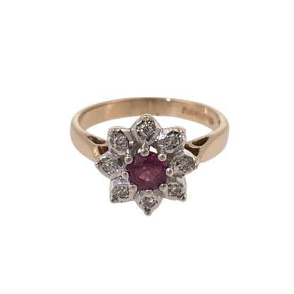 9ct Gold Diamond & Ruby Cluster Ring