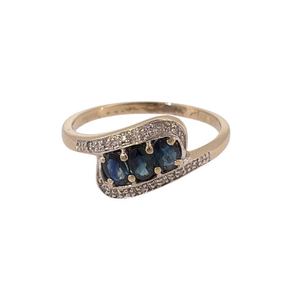9ct Gold Diamond & Sapphire Twist Trilogy Ring