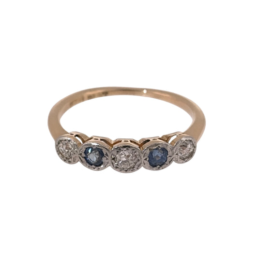 18ct Gold & Platinum Diamond & Sapphire Band Ring
