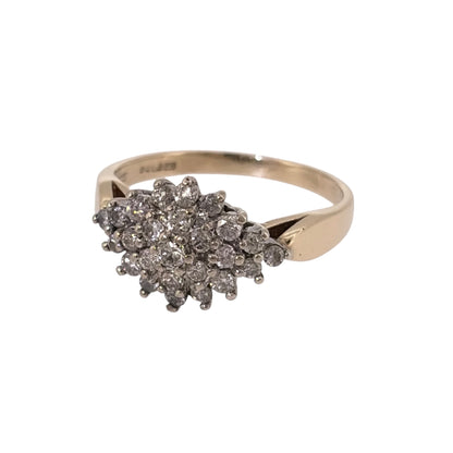 Add a classic piece to your jewellery collection with this pre-owned 9ct yellow gold and diamond cluster ring, featuring a decorative diamond-set front.

Design: The ring features a traditional cluster design, with multiple diamonds arranged together to create an elegant and timeless appearance.
Material: Made from 9ct yellow gold, offering a warm gold finish that complements the diamonds.
Diamond Detail: Features a cluster of diamonds set across the front of the ring, adding an attractive finishing touch.