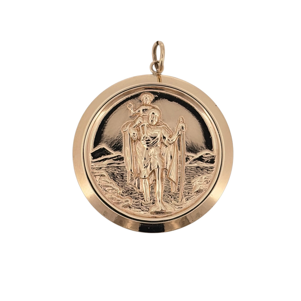 9ct Gold Large Round St Christopher Pendant