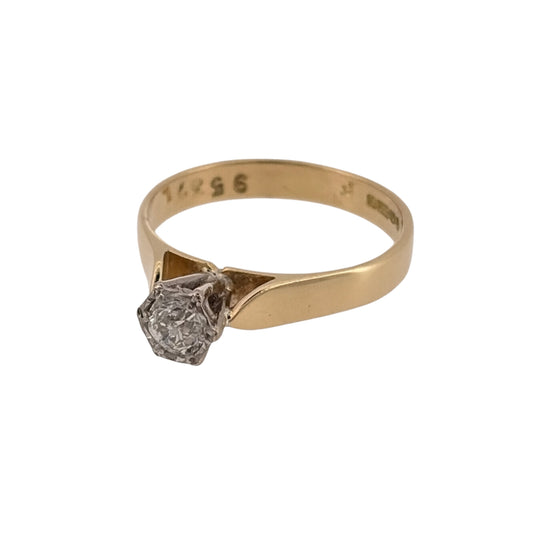Add a timeless piece to your jewellery collection with this pre-owned 18ct yellow gold and diamond solitaire ring, featuring an illusion set brilliant cut diamond weighing approximately 0.17ct.

Design: The ring features a classic solitaire design, with a single brilliant cut diamond in an illusion setting, creating an elegant and traditional appearance.
Material: Made from 18ct yellow gold, offering a warm gold finish that complements the diamond.