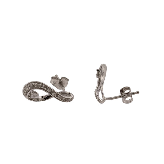 9ct White Gold & Diamond Swirl Stud Earrings
