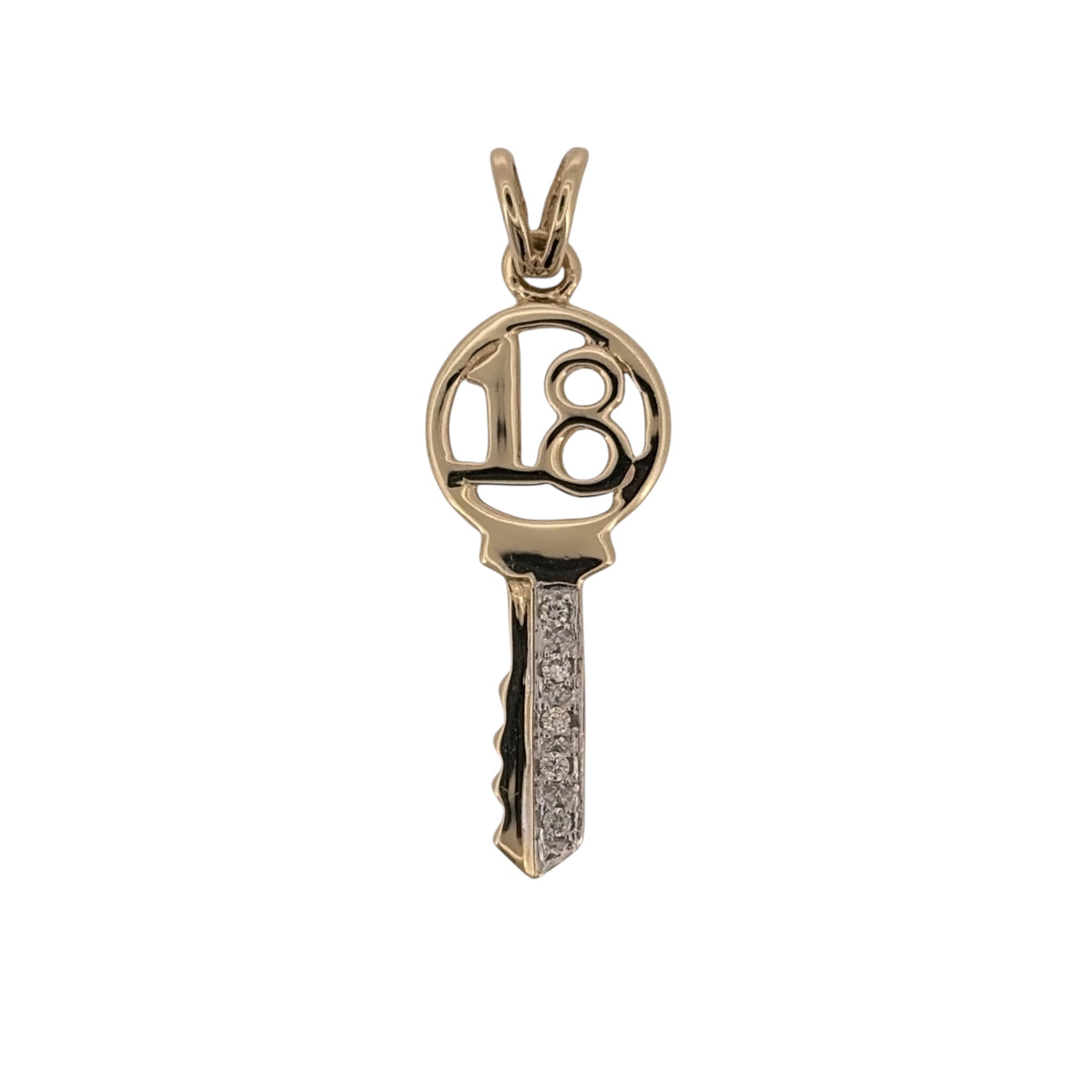 9ct Gold & Diamond '18' Key Pendant