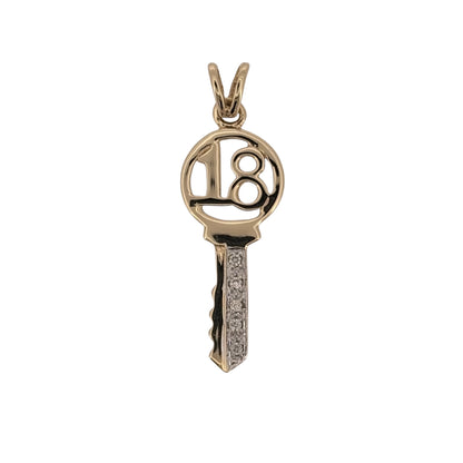 9ct Gold & Diamond '18' Key Pendant