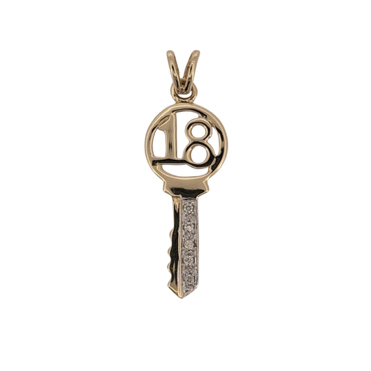 9ct Gold & Diamond '18' Key Pendant