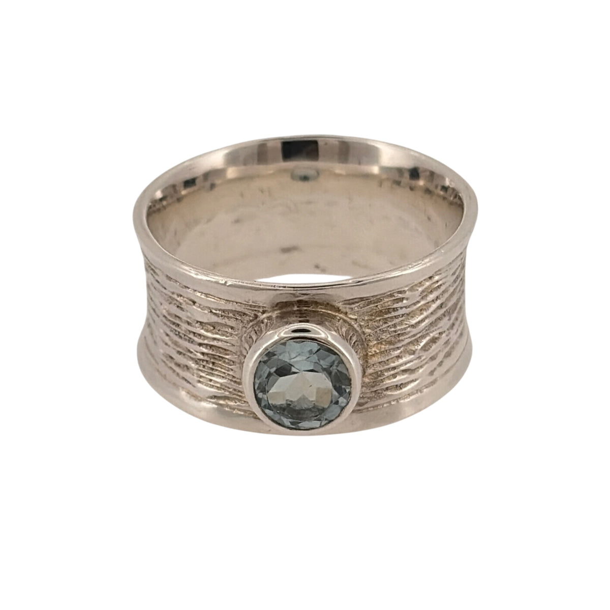 925 Silver & Blue Stone Wide Band Ring