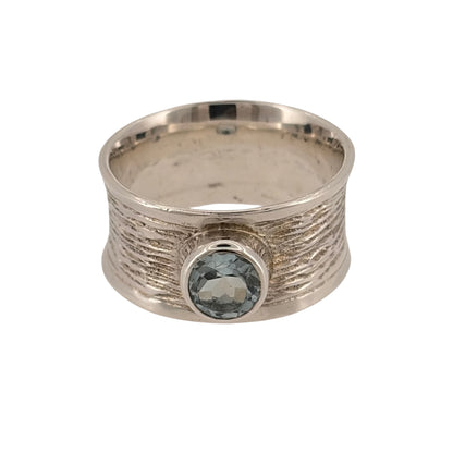 925 Silver & Blue Stone Wide Band Ring
