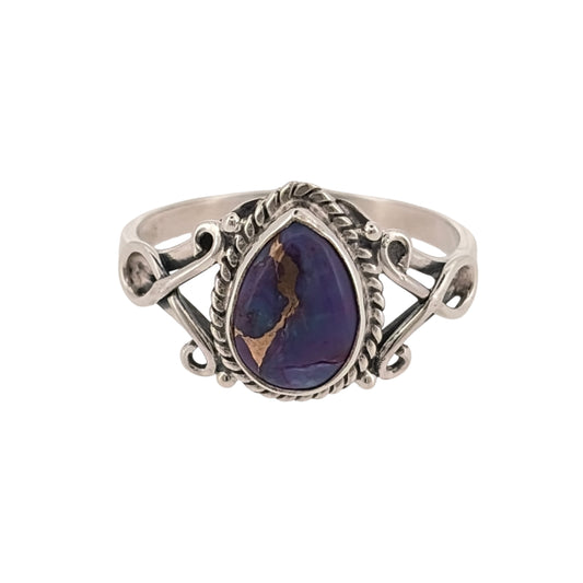 925 Silver & Purple Stone Teardrop Ring