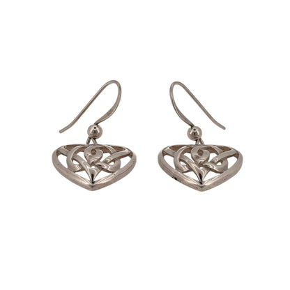 Add a meaningful touch to your jewellery collection with these pre-owned 925 sterling silver Celtic heart drop earrings, featuring a decorative heart design with traditional Celtic detailing.

Design: The earrings feature a Celtic-inspired heart design, combining traditional knotwork styling with a classic heart shape for an elegant appearance.
Material: Made from 925 sterling silver, offering a bright silver finish that complements the decorative detailing.