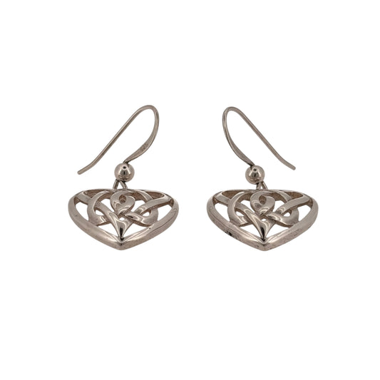 Add a meaningful touch to your jewellery collection with these pre-owned 925 sterling silver Celtic heart drop earrings, featuring a decorative heart design with traditional Celtic detailing.

Design: The earrings feature a Celtic-inspired heart design, combining traditional knotwork styling with a classic heart shape for an elegant appearance.
Material: Made from 925 sterling silver, offering a bright silver finish that complements the decorative detailing.