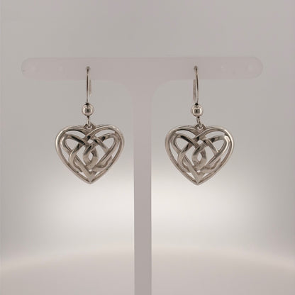 925 Silver Celtic Heart Drop Earrings