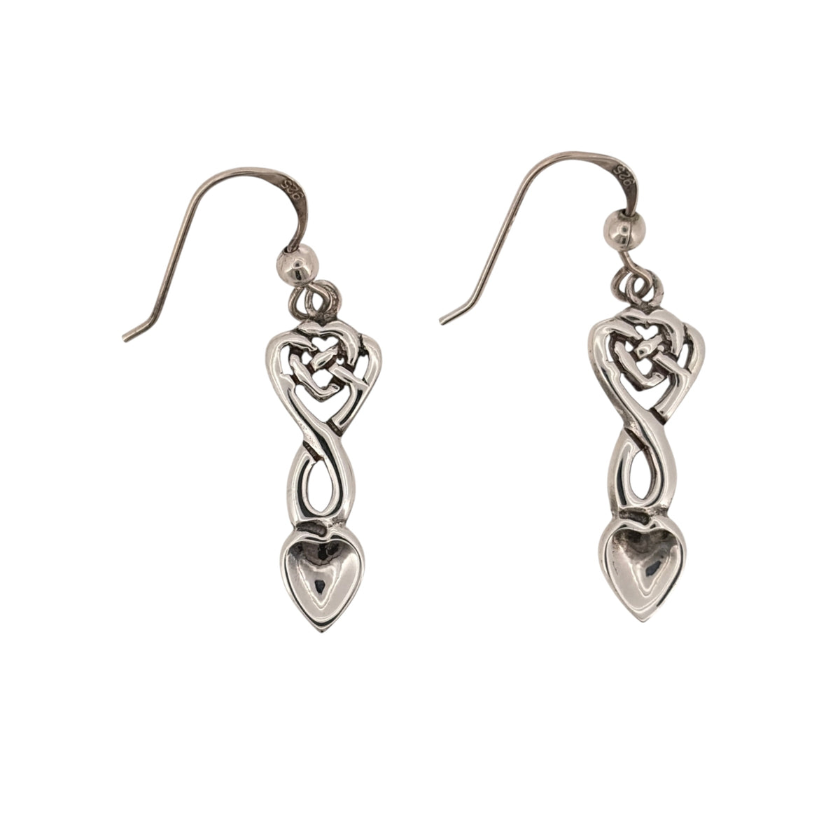 925 Silver Celtic Heart Lovespoon Drop Earrings