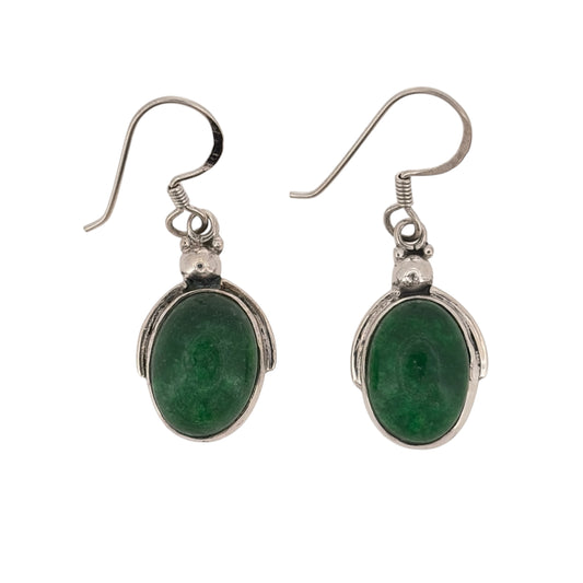 925 Silver & Green Stone Bug Drop Earrings