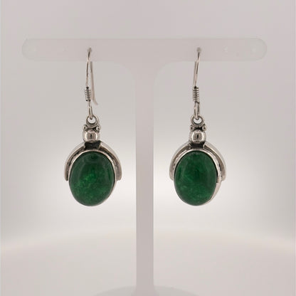 925 Silver & Green Stone Bug Drop Earrings