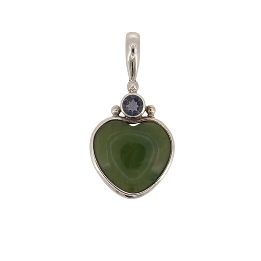 925 Silver Green & Purple Heart Pendant