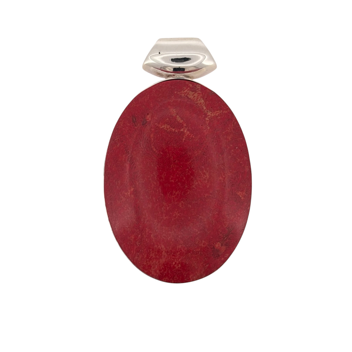 925 Silver & Red Stone Large Oval Pendant