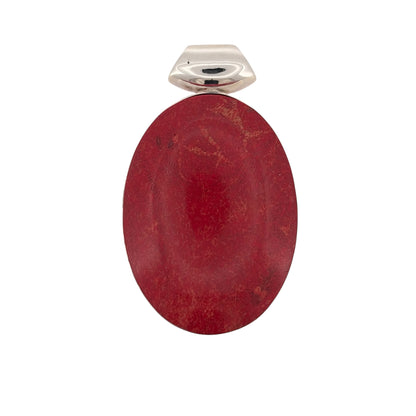 925 Silver & Red Stone Large Oval Pendant