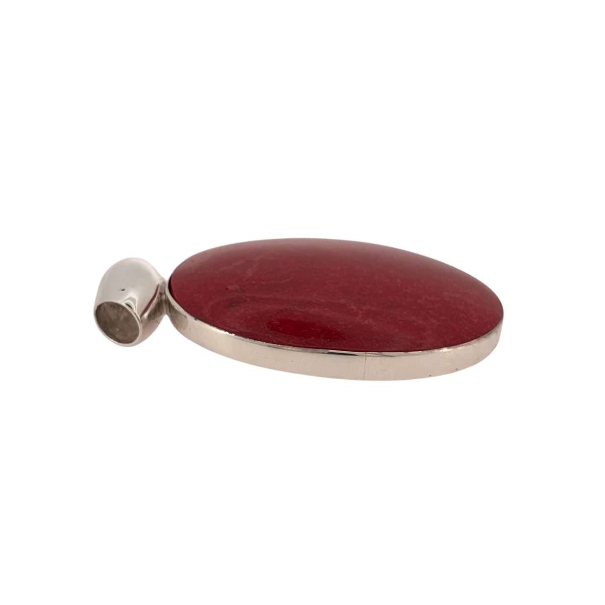 925 Silver & Red Stone Large Oval Pendant