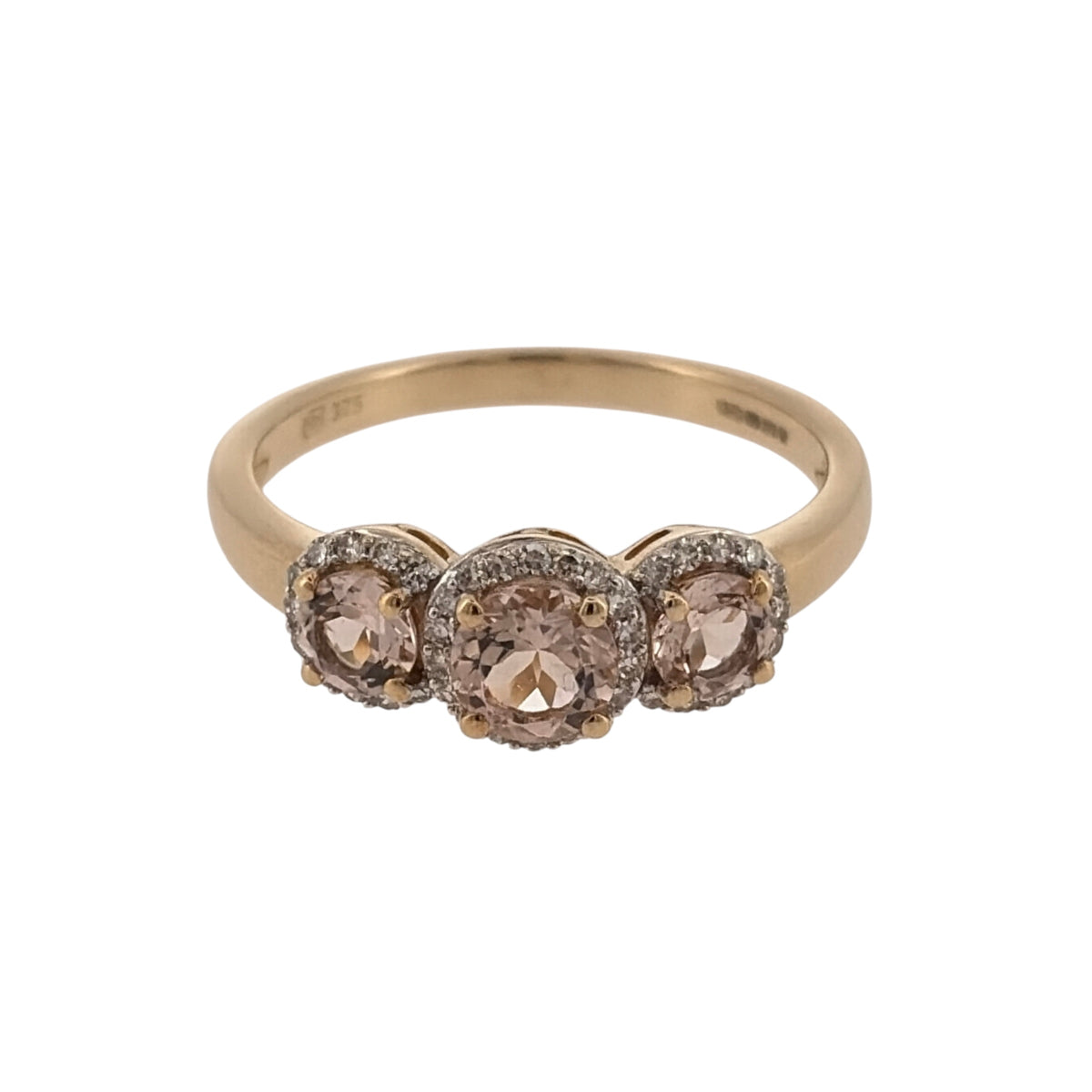 9ct Gold Diamond & Morganite Cluster Trilogy Ring