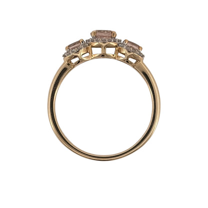 9ct Gold Diamond & Morganite Cluster Trilogy Ring