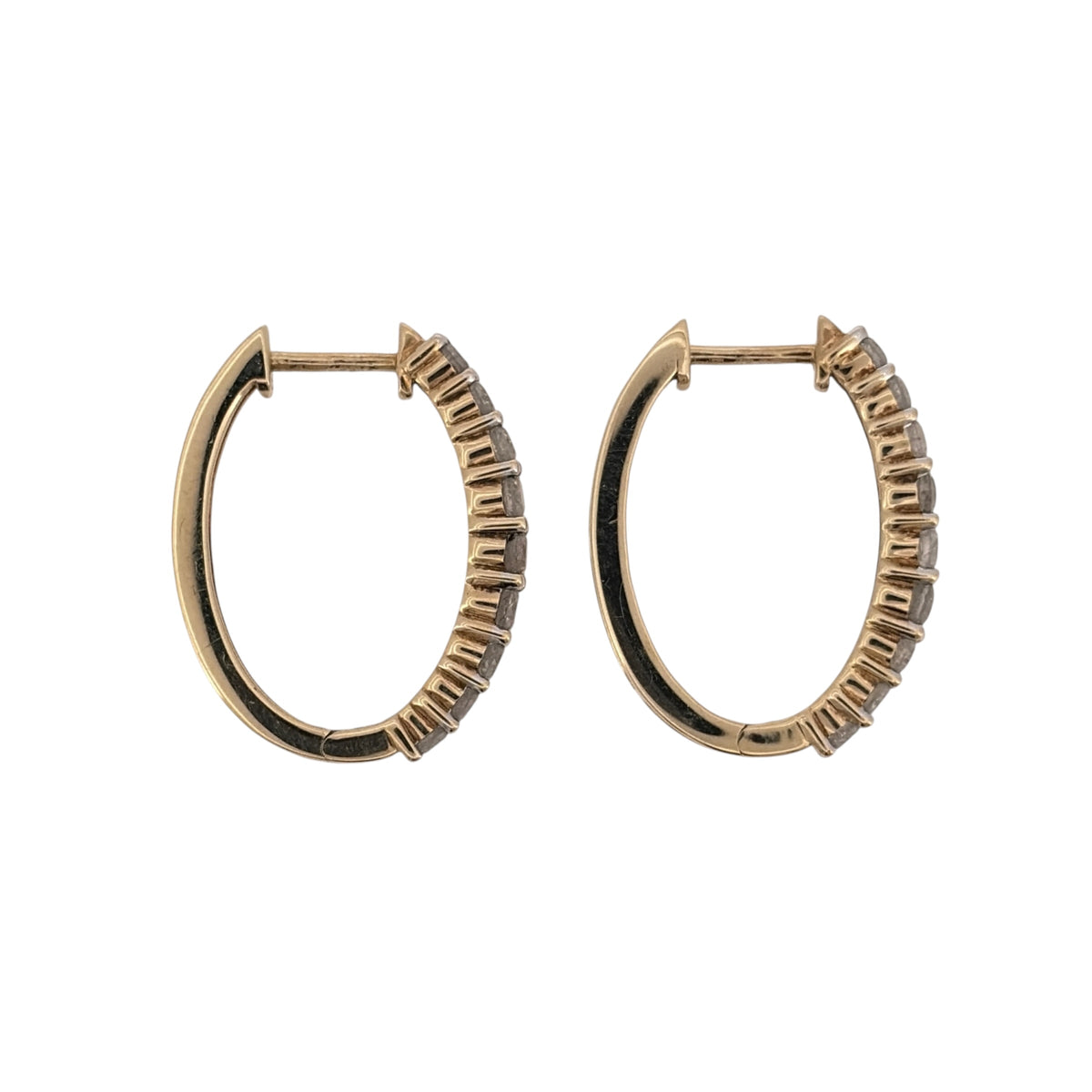 9ct Gold & Diamond Oval Creole Earrings