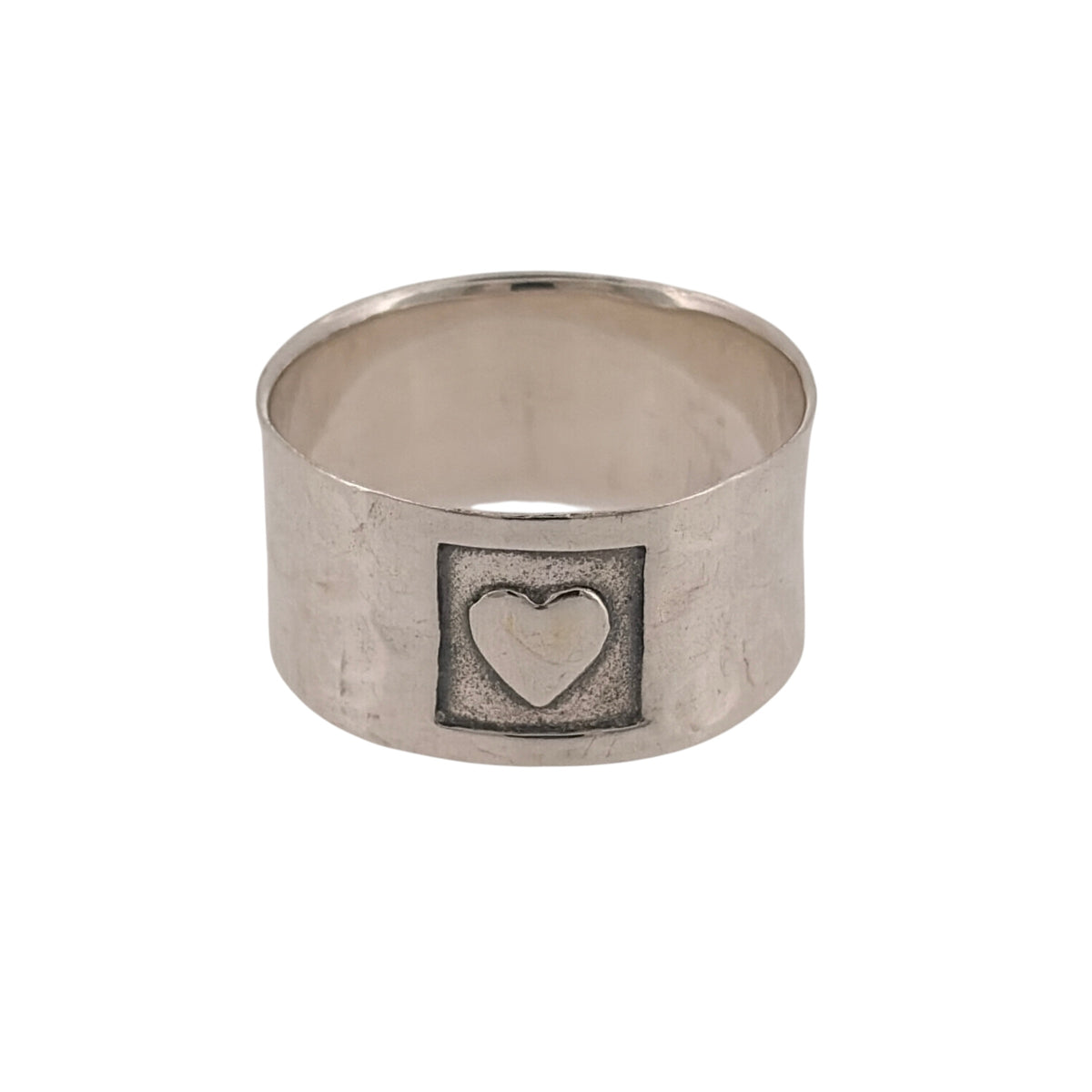 925 Silver Heart Textured Wide Band Ring