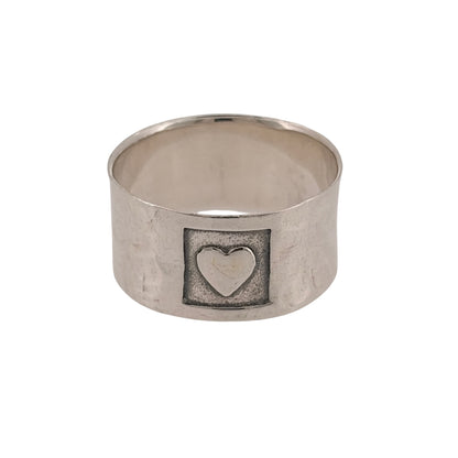 925 Silver Heart Textured Wide Band Ring