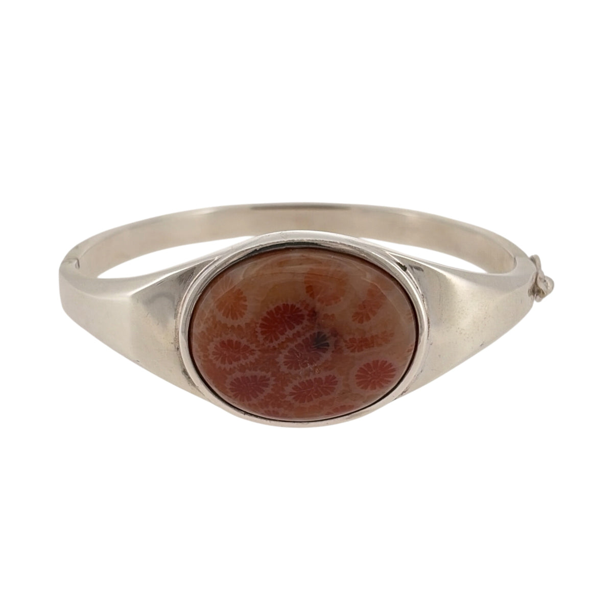 925 Silver & Orange Agate Stone Hinged Bangle