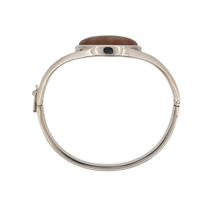 925 Silver & Orange Agate Stone Hinged Bangle