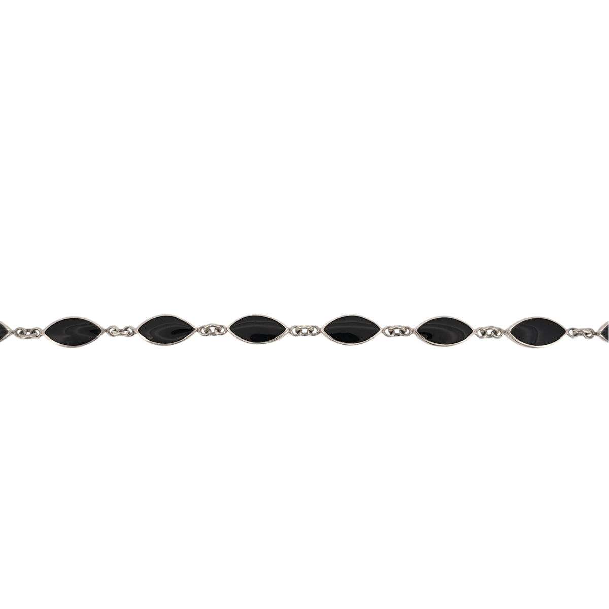 925 Silver & Black Stone Marquise 7.5" Bracelet
