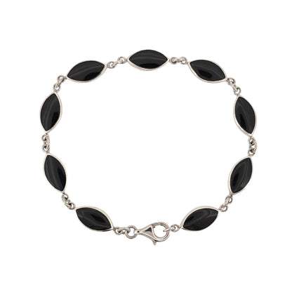 925 Silver & Black Stone Marquise 7.5" Bracelet