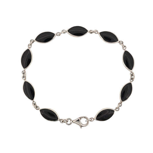 925 Silver & Black Stone Marquise 7.5" Bracelet