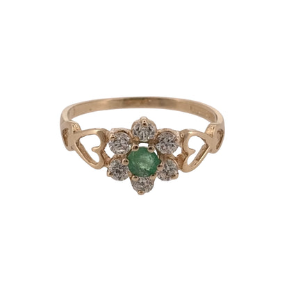 9ct Gold Green Stone & Cubic Zirconia Cluster Ring