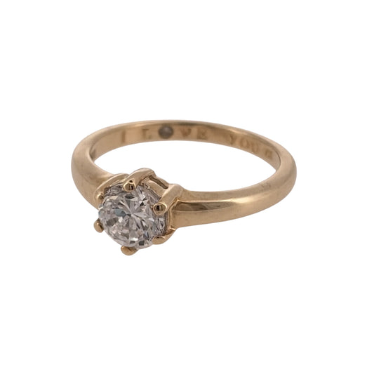 Add a timeless piece to your jewellery collection with this pre-owned 9ct yellow gold and cubic zirconia solitaire ring, featuring a classic round stone design.

Design: The ring features a traditional solitaire design, with a single round cubic zirconia stone creating an elegant and timeless appearance.
Material: Made from 9ct yellow gold, offering a classic warm gold finish.
Gemstone Detail: The round cubic zirconia stone measures approximately 6mm in diameter, creating an attractive focal point.