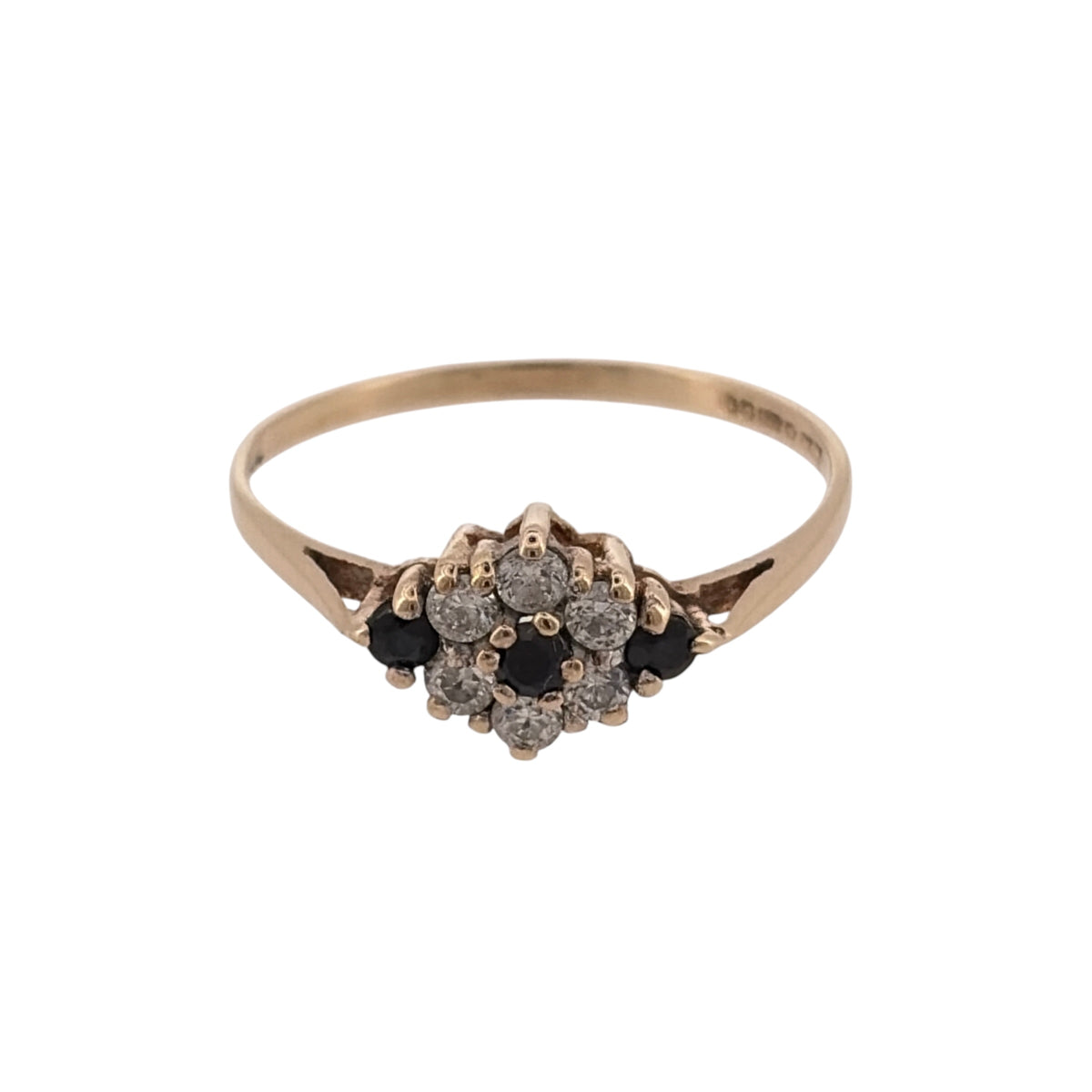 9ct Gold Sapphire & Cubic Zirconia Cluster Ring