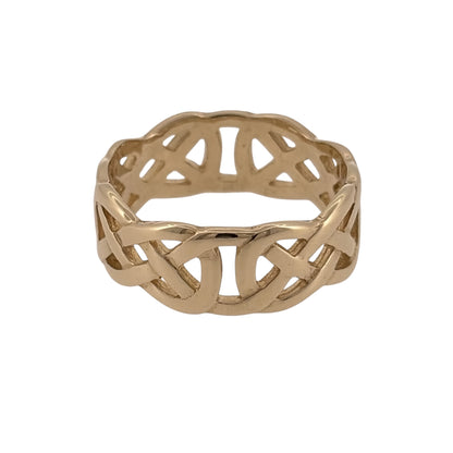 Add a traditional touch to your jewellery collection with this pre-owned 9ct yellow gold open Celtic knot band ring, featuring decorative knotwork detailing and a classic gold finish.

Design: The ring features an open Celtic knot design, with interwoven detailing symbolising eternity and connection, creating a meaningful and timeless appearance.
Material: Made from 9ct yellow gold, offering a traditional warm gold finish.