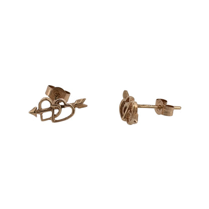 9ct Gold Double Heart Stud Earrings