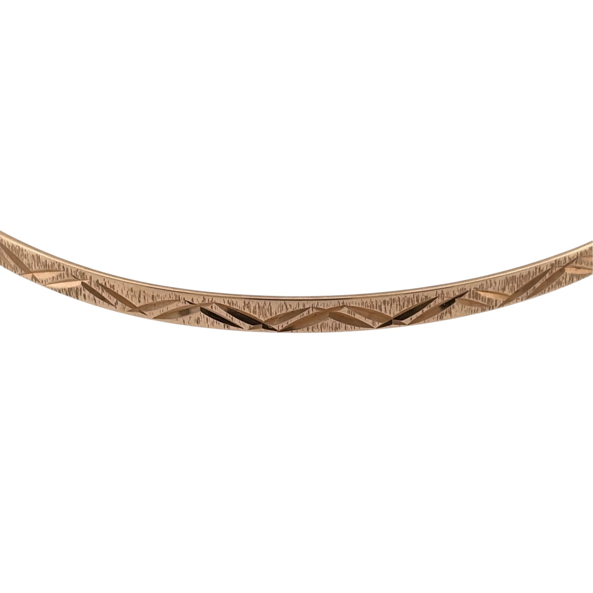 Add a classic touch to your jewellery collection with this pre-owned 9ct yellow solid gold patterned bangle, featuring decorative detailing and a timeless design.

Design: The bangle features a traditional patterned finish, adding subtle detail to its simple and elegant appearance.
Material: Made from solid 9ct yellow gold, offering a classic warm gold finish.
Bangle Detail: The bangle measures approximately 3mm wide, with a diameter of 6.7cm, creating a delicate and versatile appearance on the wrist.