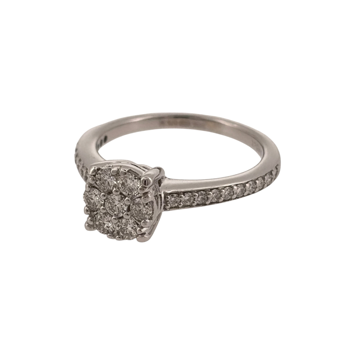 Add an elegant piece to your jewellery collection with this pre-owned 9ct white gold and diamond cluster ring, featuring a beautiful round diamond cluster with additional diamonds set along the shoulders.

Design: The ring features a classic round cluster design, with diamonds arranged across the centre and extending onto the shoulders for an attractive and timeless appearance.
Material: Made from 9ct white gold, offering a bright white gold finish that complements the diamonds.