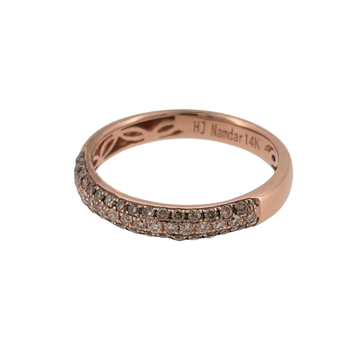 Add an elegant touch to your jewellery collection with this pre-owned 14ct rose gold and diamond domed band ring, featuring three rows of diamonds set across half of the band.

Design: The ring features a classic domed band design, with three rows of diamonds creating a delicate and attractive appearance.
Material: Made from 14ct rose gold, offering a warm rose-toned finish that complements the diamonds.