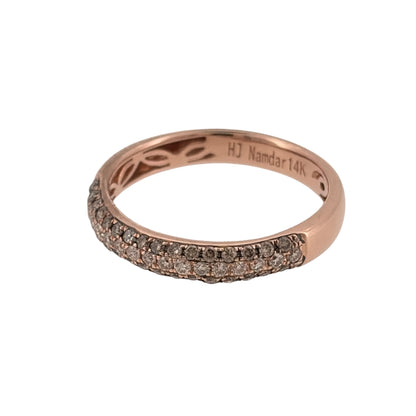 Add an elegant touch to your jewellery collection with this pre-owned 14ct rose gold and diamond domed band ring, featuring three rows of diamonds set across half of the band.

Design: The ring features a classic domed band design, with three rows of diamonds creating a delicate and attractive appearance.
Material: Made from 14ct rose gold, offering a warm rose-toned finish that complements the diamonds.