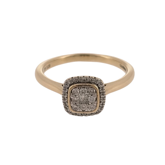9ct Gold & Diamond Square Halo Cluster Ring