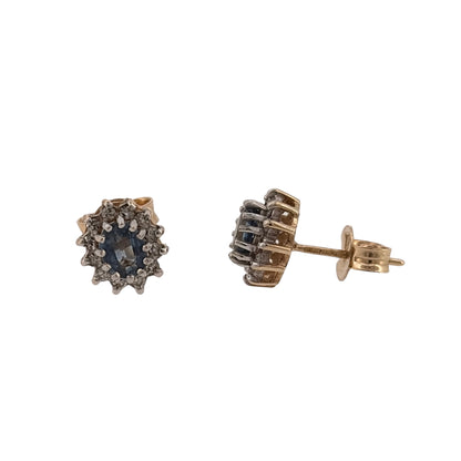9ct Gold Diamond & Sapphire Cluster Stud Earrings