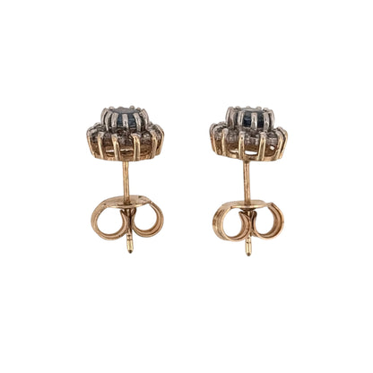 9ct Gold Diamond & Sapphire Cluster Stud Earrings