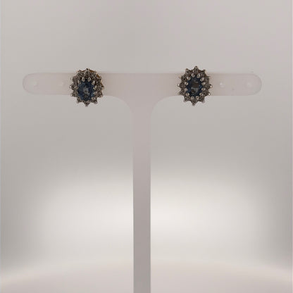 9ct Gold Diamond & Sapphire Cluster Stud Earrings
