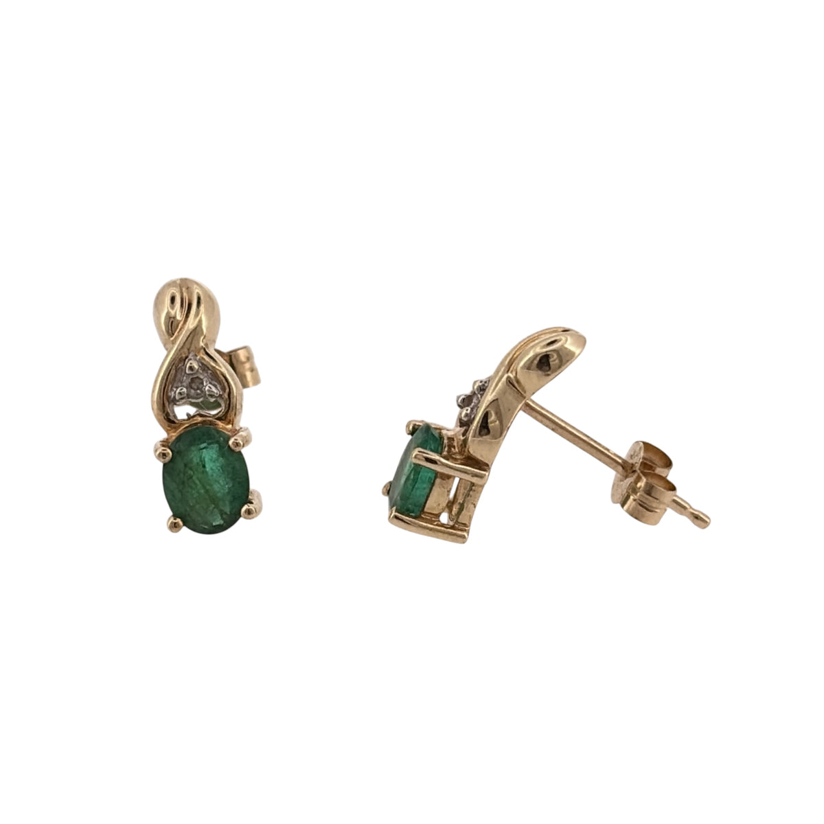 9ct Gold Diamond & Emerald Stud Earrings