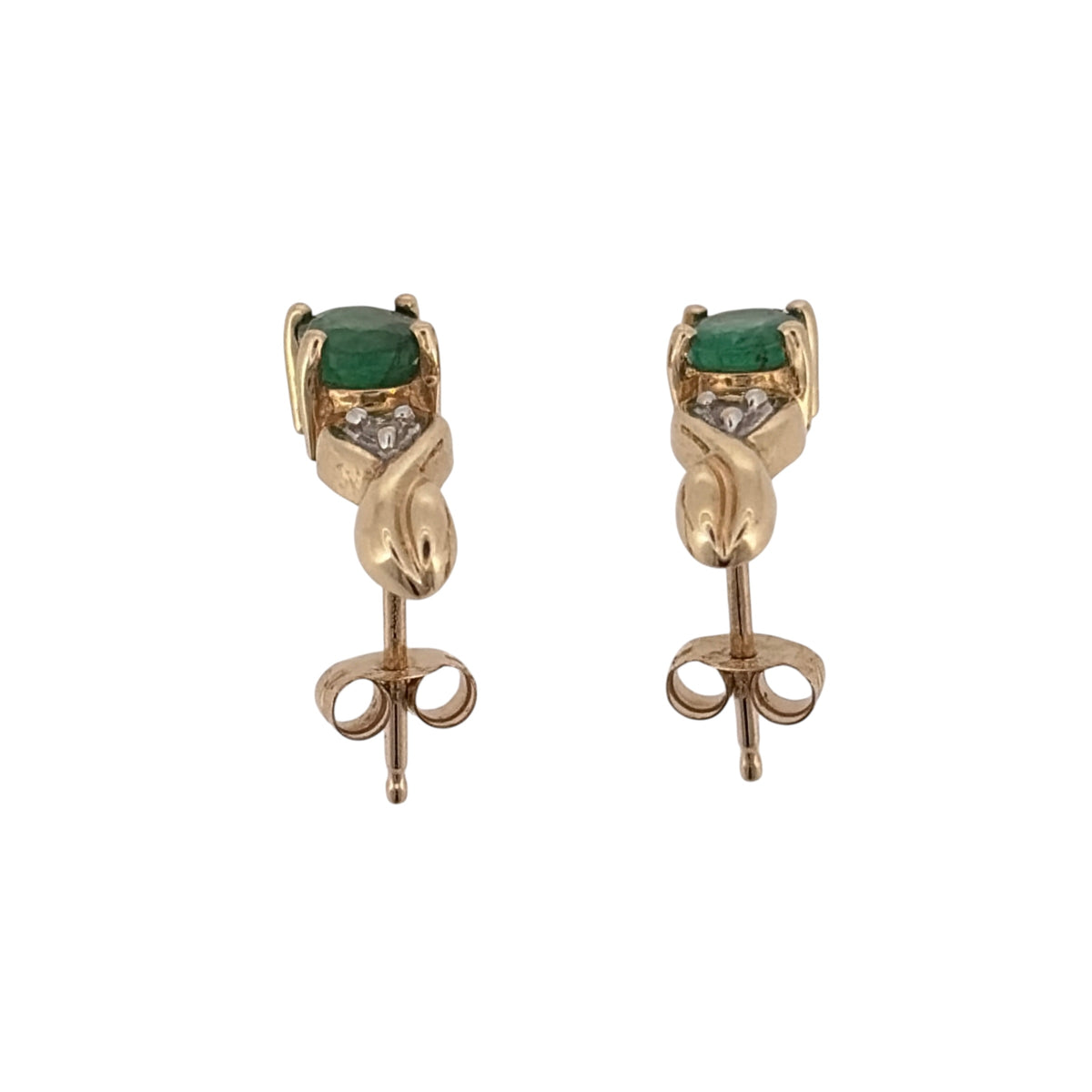 9ct Gold Diamond & Emerald Stud Earrings